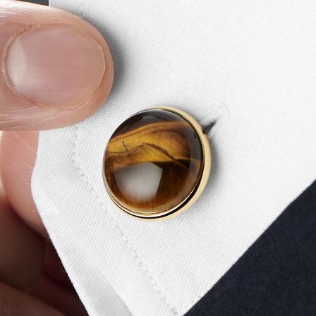 Boutons de manchette dorés œil de tigre pour hommes