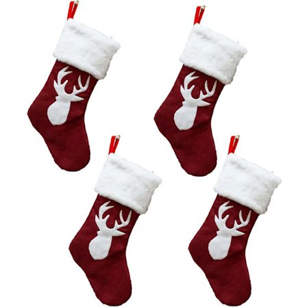 4-pack röda julstrumpor att hänga - 45,7 cm, röd och vit hjorthuvud