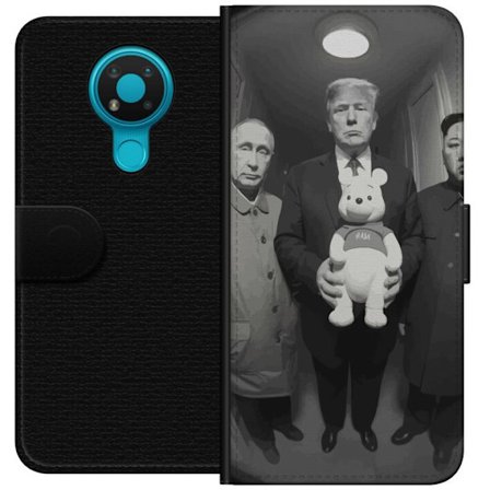 Yhteensopiva Lompakkokotelo Nokia Nokia 3.4 Mustavalkoinen taideteos surrealistisella poliittisella symboliikalla ja odottamattomalla kontrastilla, pr