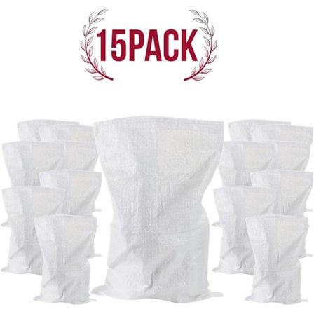 15 sække til murbrokker 75 liter, 57 x 97 cm, 55 kg - Affald fra byggepladser og anlæg - Modstandsdygtig og genanvendelig - I hvidt vævet polypropylen
