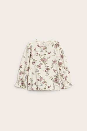 Newbie | Top w kwiaty, z bufiastymi rękawami Jasnobeżowy 122/128 | Jasnobeżowy