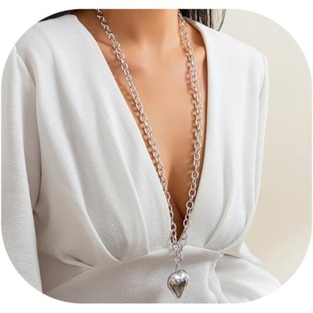 Enkel metall lang lenkekjede halskjede, sommer hjerteanheng kragebeinskjede, brude bryllup hjerte bryst kroppskjede smykker for kvinner sølv