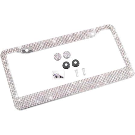 Bling Bilskilt Ramme, Glitrende Rhinestone Rustfritt Stål Bilskilt Deksel/Holder, Universell for de fleste biler, SUV-er, kjøretøy med skrussett, AB 