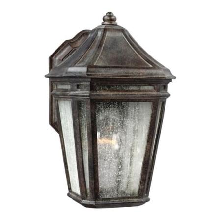 Londontowne utomhusvägglampa, åldrat brunt stål och slitet glas