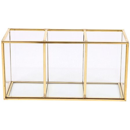 Nordisk Guld Gitter Glas Flip Opbevaringsboks Luksus Moderne Kosmetik Opbevaringsbeholder Beholder -Landskab Blomster Rum B