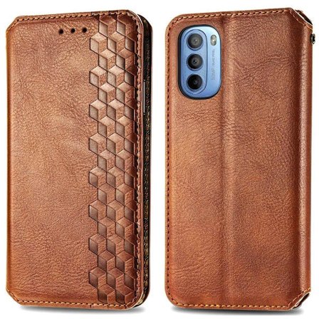 Läder Motorola Moto G31 / Motorola Moto G41 fodral med romb-design - Brun