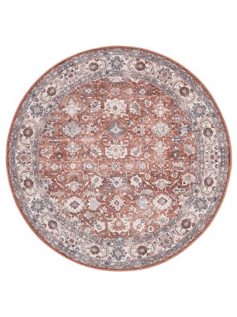 Lavable Floral Galore Oriental Terracotta/Beige Rond Oeko-Tex Tapis