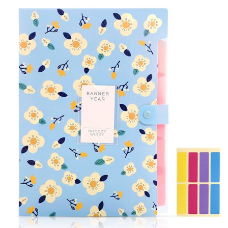 Laajennettava Expanding File, A4-kansio, Expanding File Organiser 5 taskulla, Kansiojärjestäjä, Kukkakuvioiset kansiot paperitöille, Sininen