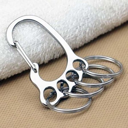 Metallnøkkelring med avtakbar nøkkelring og 4 nøkkelringer, robust og slitesterk