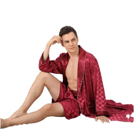 Mænds silkebadekåbe i to dele med firkantet, langærmet badekåbe