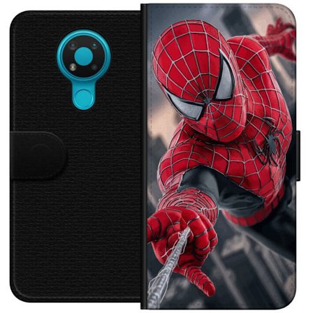 Yhteensopiva Lompakkokotelo Nokia Nokia 3.4 Dynaaminen Spider-Man-kuvaus toimintanäkökulmasta, supervoimien teema liikkeen energialla ja elokuvamain