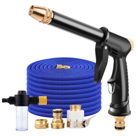 10 m udvidelig vandslange til haven med skumbeholder, letvægts, fleksibel slange, der ikke knækker, til bil, terrasse og kæledyrsvask