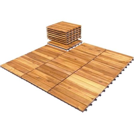 COSTWAY 27 Dalles Terrasser Udendørs 30 x 30 CM, Akacietræ Klikbare og Sammenføjbare Belægningsplader til Have, Pool, Balkon