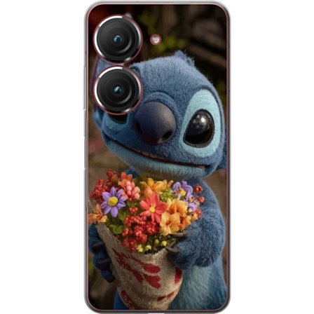 Kompatibel Mobilcover til Asus Asus Zenfone 9 Sød blå figur med store øjne, der holder en farverig buket i en varm og kær stil