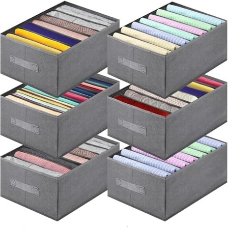 6 stk Klesorganisator, Foldbar Klesoppbevaringsboks, Klesorganisator med Håndtak, Undertøy Oppbevaring, Jeans Bukser Oppbevaring