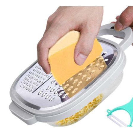 Non-stick ostehøvel, rustfritt stålblad med flere riveflater for oppbevaring av mat på kjøkkenet, kompakt og ergonomisk håndtaksdesign