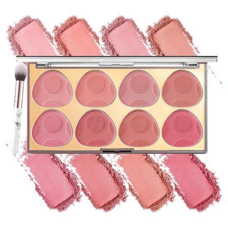 Blush Palette, 8-farvers mat pudder blush med børste, vandfast langtidsholdbar til daglig brug og professionelle makeup-sæt