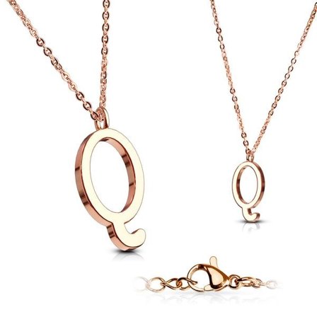 Bokstav halsband "Q" i Rose Guldpläterad 316L kirurgiskt stål