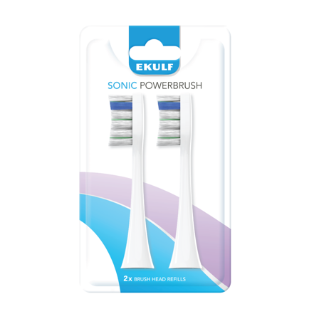 Ekulf Sonic PowerBrush Refill, Hvit, 2 stk.