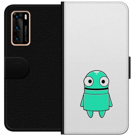 Kompatibel Tegnebogsetui til Huawei Huawei P40 Turkis tegneseriefigur med store øjne og en glad personlighed i enkel illustration