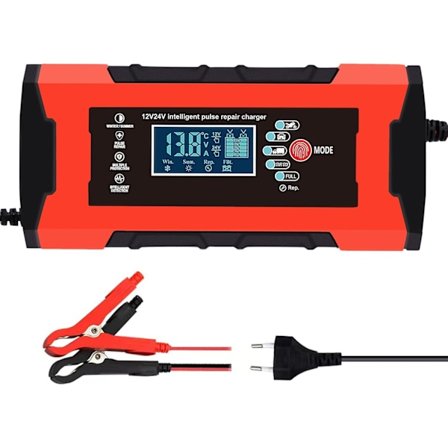 Batterilader, 10A 12V/24V 5A Multippel Beskyttelse Batterilading, Intelligent LCD-Skjerm, Lader Automatisk Motorsykkel, Båt, Bil, AGM/Gel