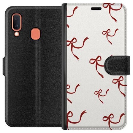 Kompatibel Tegnebogsetui til Samsung Galaxy A20e Rød Bånd Mønster med røde silke bånd på lys baggrund perfekt til jule romantik og elegance