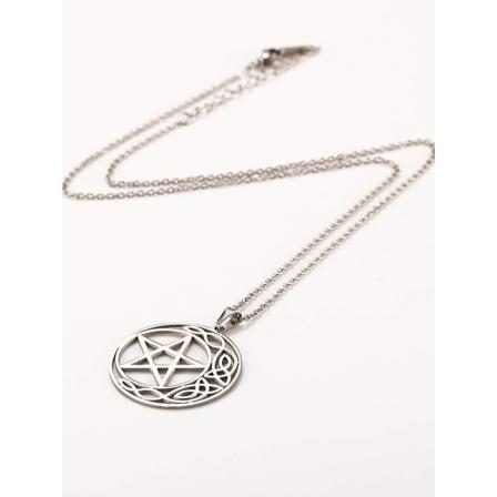 Rustfritt stål Pentagram anheng halskjede Pentagram keltisk knute stjerne sirkel halvmåne sjarm smykker(Sølv)