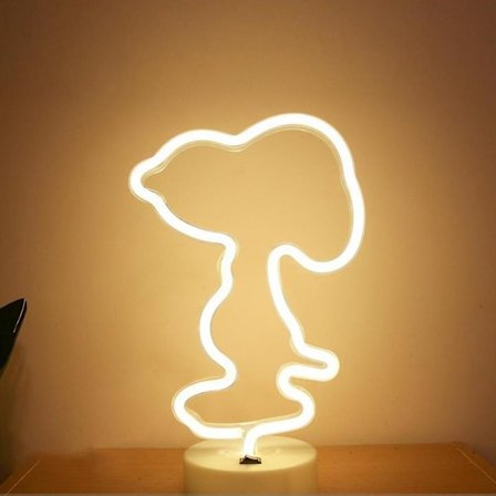 Snoopy Neonljusskyltar, Varm LED Neon Konst Dekorativ (vit)