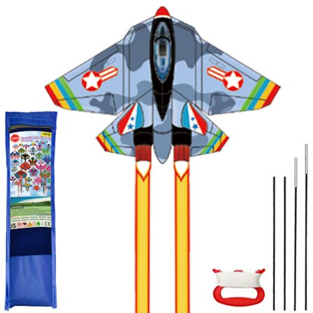 Drake för barn 8-12 år, stor drake för pojkar vuxna lätt att flyga & montera, stranddrakar med 100m drake snöre - stridsflygplan