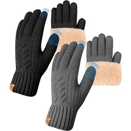 Vinterhandsker til damer med fleecefor, touchscreen-venlige varme, strækbare, tykke strikkede handsker, uldhandsker, termiske handsker, udendørs 