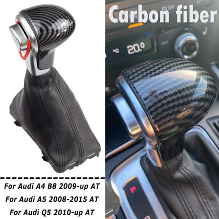 För Audi A4 B8 A5 Q5 2009 2010 2011 2012-2014 Bil Automatisk Växelspak Växelspaksknopp Damask Läderöverdrag - Kolfiber