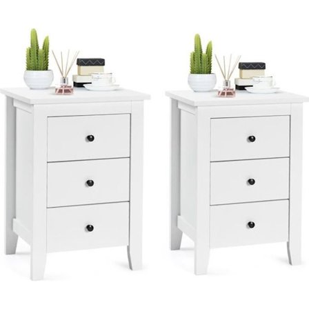 COSTWAY Set med 2 sängbord, modernt sängbord med 3 lådor, för vardagsrum, arbetsrum, sovrum, 46 x 37 x 65 cm, vit