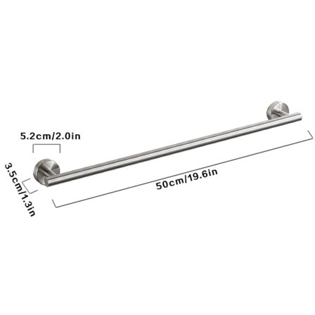 Håndklædestang i rustfrit stål SUS304, 50 cm lang håndklædestang til badeværelset, børstet håndklædestang
