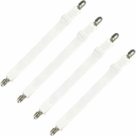 Set med 4 sängklädestillbehör justerbar lakansträckare elastisk remfäste, för lakan, soffa, strykbrädesöverdrag - 30cm till 120cm, vit