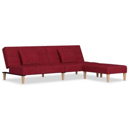 Vidaxl Bäddsoffa 2-sits Med Två Kuddar Och Fotpall Vinröd Tyg Röd
