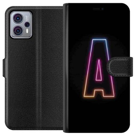Kompatibel Tegnebogsetui til Motorola Motorola Moto G23 Minimalistisk neonbogstav A i regnbuefarvet lys mod sort baggrund i moderne typografisk stil