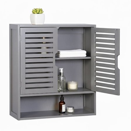 Badeværelsesskab med lameldøre, justerbare hylder