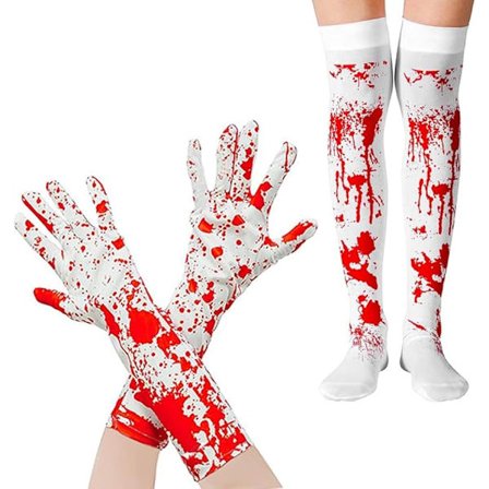 Halloween Blodige Handsker og Strømper Sæt, Blodige Strømper Handsker, Blodige Strømper til Kvinder, Blodigt Halloweenkostume