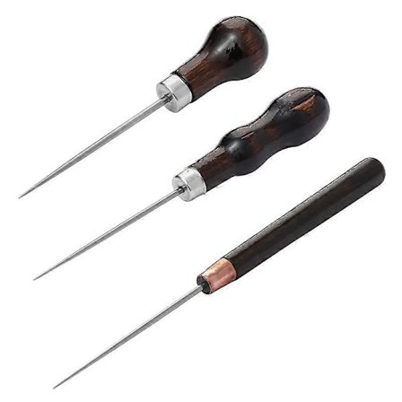 3 Stykker Lær Syl, Treskaft Syl, Treskaft Syl, Lær Syl Syverktøy, Syl med Treskaft for Sying av Lær, Lær Hånd (FMY)