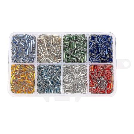 Liten låda Ca 3500 st 8 blandade färger Silverfodrade glaspärlor för smyckestillverkning, 6x1,8 mm, vuxen, hona
