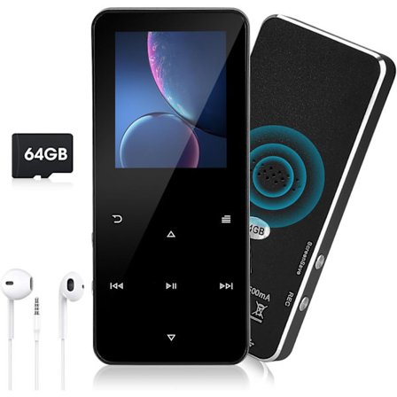 64GB MP3-spelare med Bluetooth 5.0, MP3-spelare för barn HD-högtalare, FM-radio, kan utökas till 128GB, hörlurar ingår