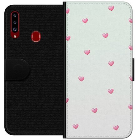 Kompatibel Tegnebogsetui til Samsung Samsung Galaxy A20s Minimalistisk mønster med lyserøde hjerter på en lysegrå baggrund, sødt og enkelt design