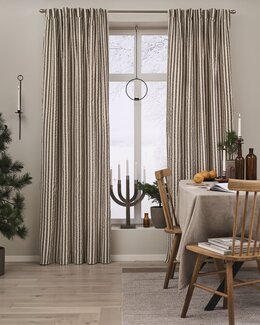 Julgardin garnfärgad rand bäckebölja 2-pack Brun - Jul - Linea