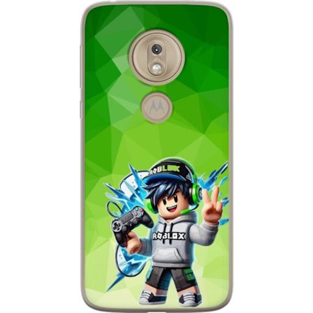 Kompatibelt Mobildeksel til Motorola Moto G7 Play Roblox-inspirert gamerfigur med headset, håndkontroll og energiske effekter mot grønn bakgrunn