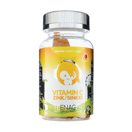 Monkids Vitamin C+Sink Teenager, Frukt, 60 stk.