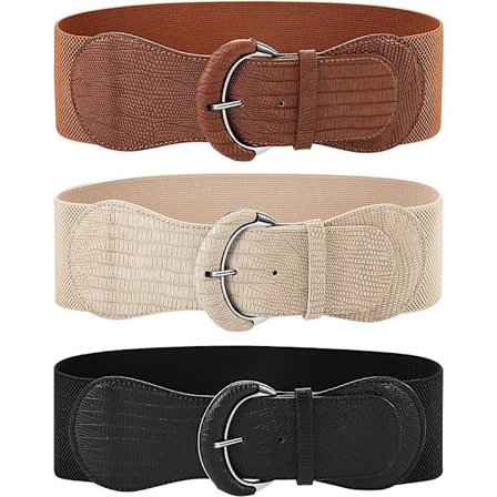 3 stk. bredt belte for kvinner til kjole - elastisk skinnbelte