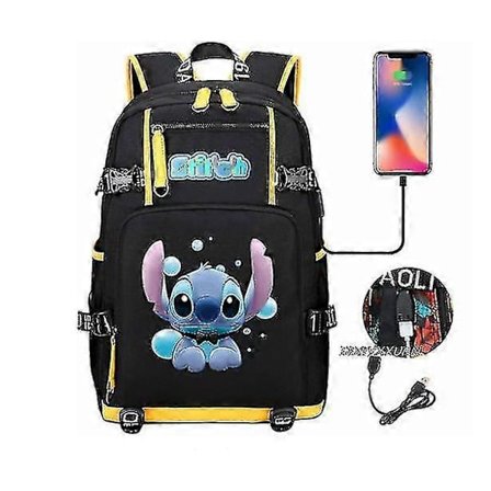 Lilo og Stitch skolesekk kapasitet ryggsekk gutter og jenter USB-lading reise stor laptop college student skolesekk skolesekk