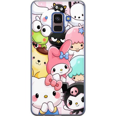 Yhteensopiva Puhelinkuori Samsung Galaxy A8 (2018) Tiheä kuvio suloisia hahmoja, joilla on suuret silmät eri väreissä ja ilmeissä LABUBU-tekstillä