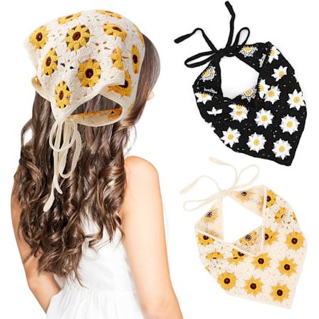 2 stk. Blomstrete heklede pannebånd for kvinner, strikkede hårskjerf heklede hårbånd Daisy hodeskjerf Vintage hårklede for kvinner jente