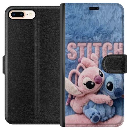 Kompatibelt Plånboksfodral till Apple Apple iPhone 8 Plus Söta fluffiga Stitch och Angel kramas på ett mjukt pälsigt underlag med pastellfärger s